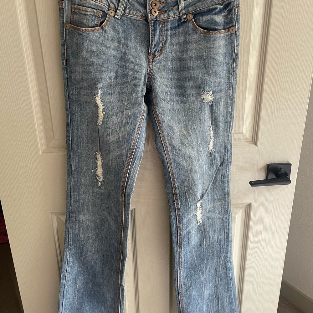 Royal Blue brand distressed style Flare Jeans